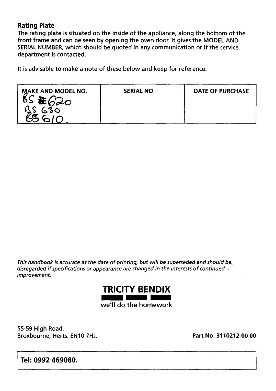 Tricity Bendix U02135 manual 