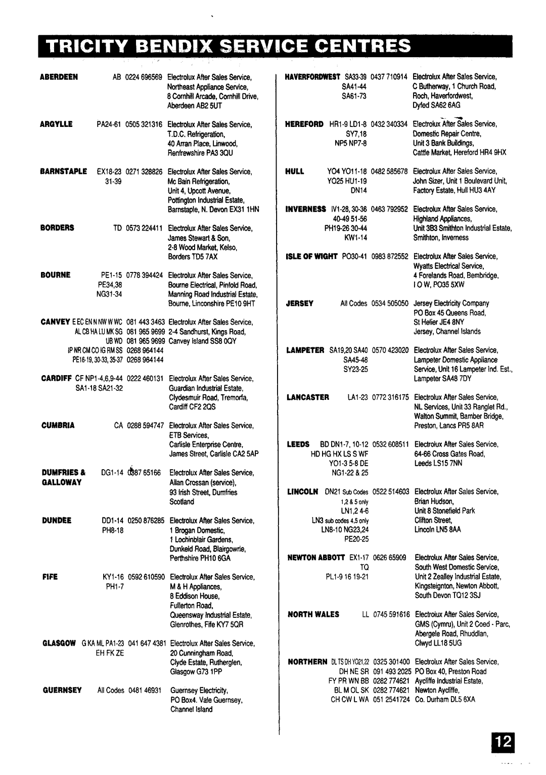 Tricity Bendix UF404 manual 