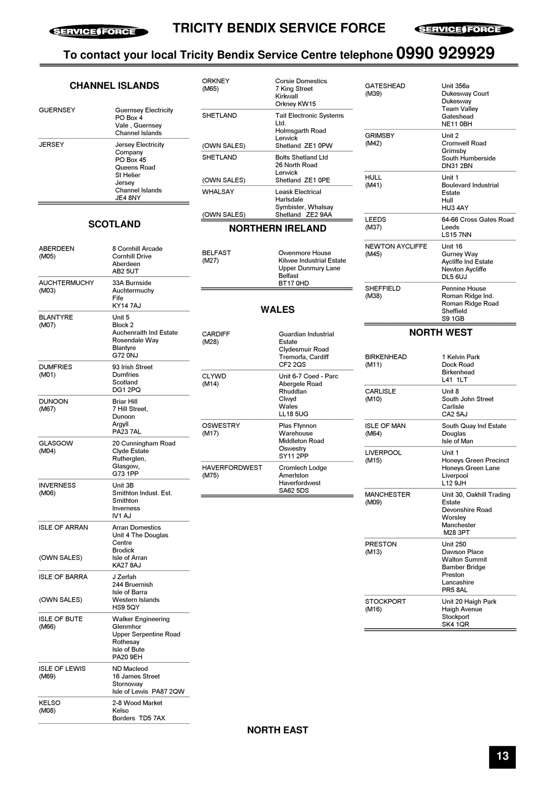 Tricity Bendix UF406W instruction manual Tricity Bendix Service Force 