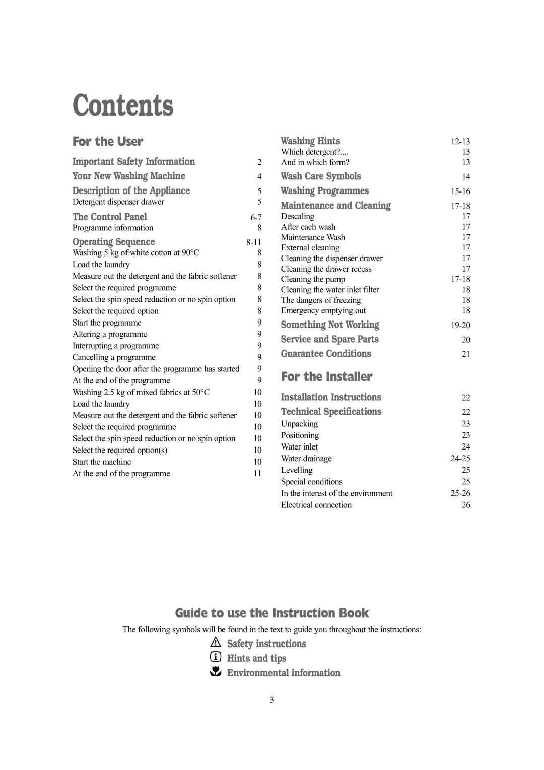 Tricity Bendix AW 1201, W AW 1401 installation instructions Contents 