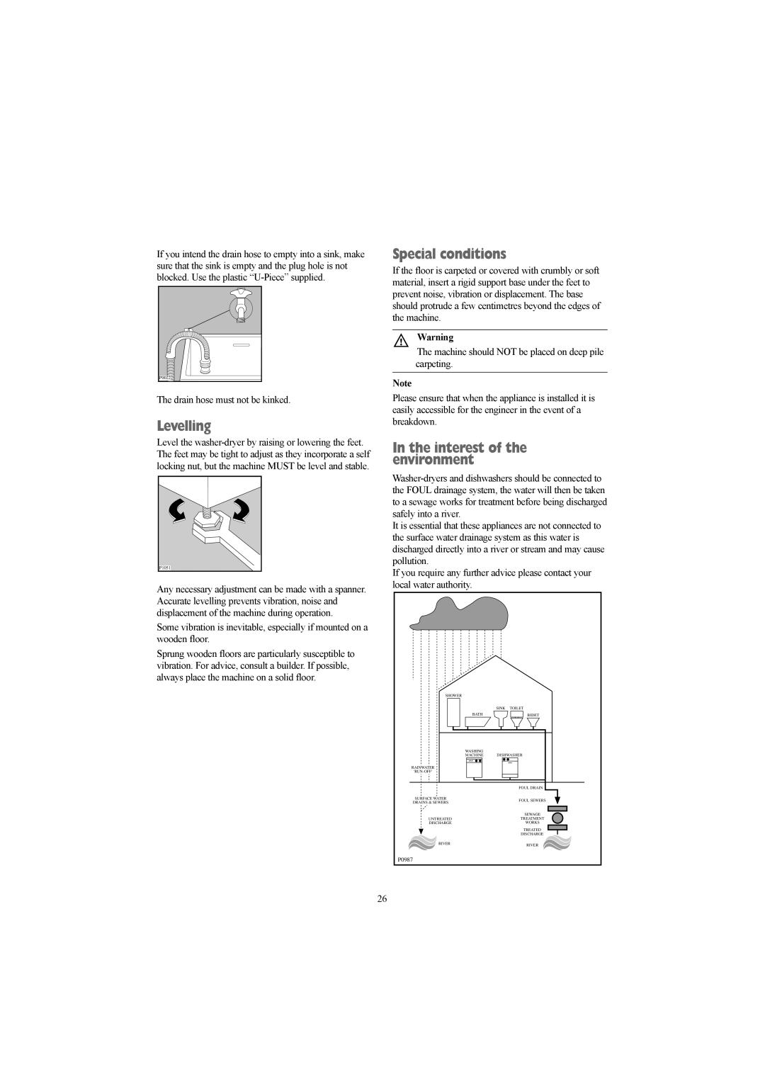 Tricity Bendix WDR 1040 W, WDR 1240 W installation instructions Levelling, Special conditions, Interest of the environment 