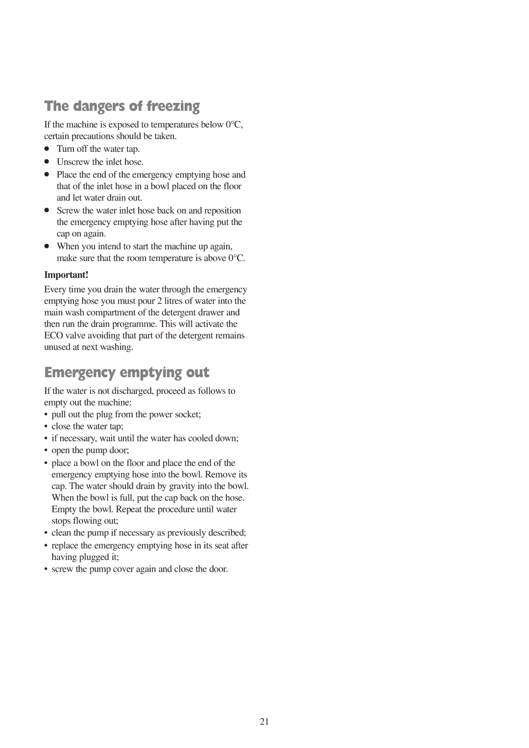 Tricity Bendix WDR 1041, WDR 1241 installation instructions Emergency emptying out 