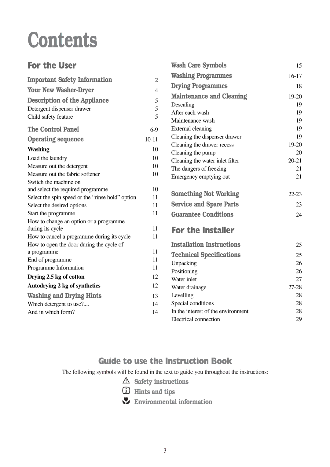 Tricity Bendix WDR 1041, WDR 1241 installation instructions Contents 