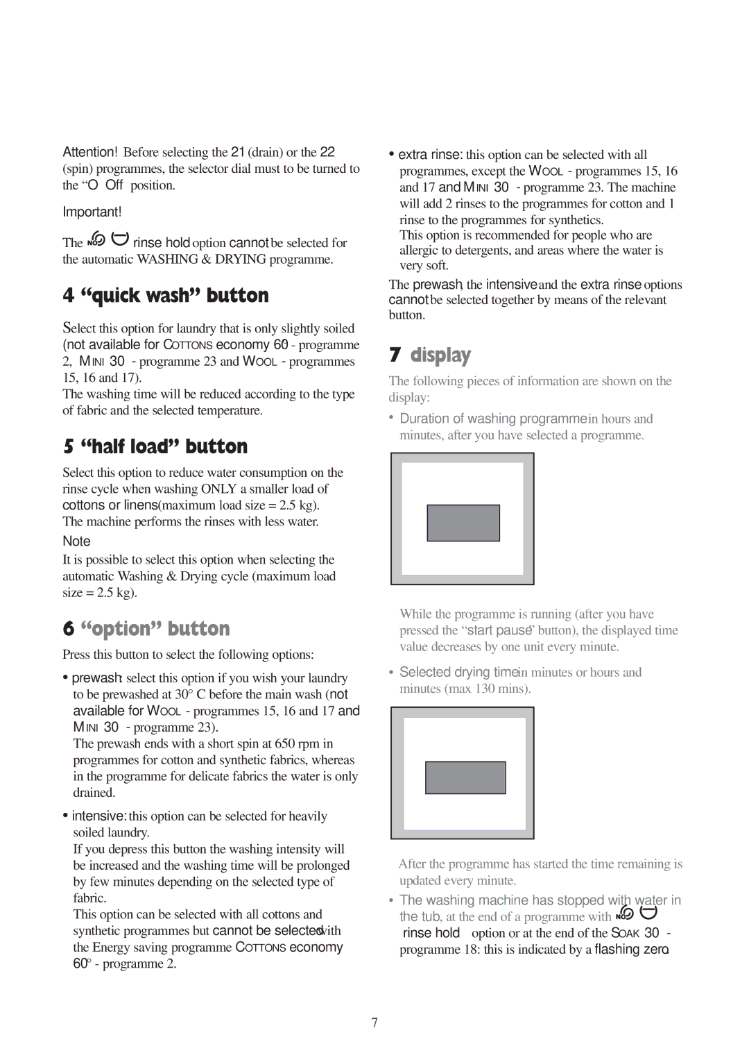 Tricity Bendix WDR 1041, WDR 1241 installation instructions Option button, Display 