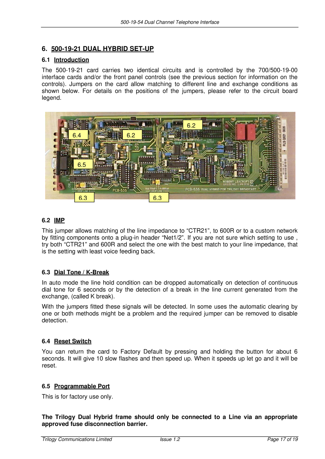 Trilogy Touch Technology 500-19-54, 700-19-54 manual Introduction, Imp, Dial Tone / K-Break, Reset Switch 