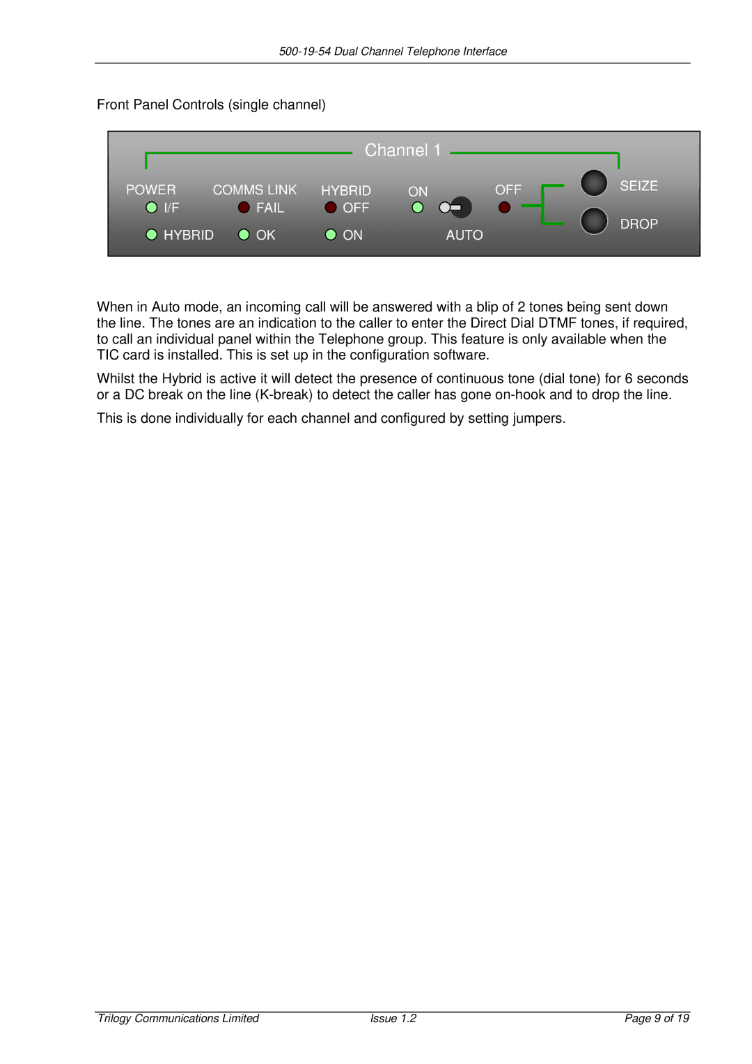 Trilogy Touch Technology 500-19-54, 700-19-54 manual Channel 