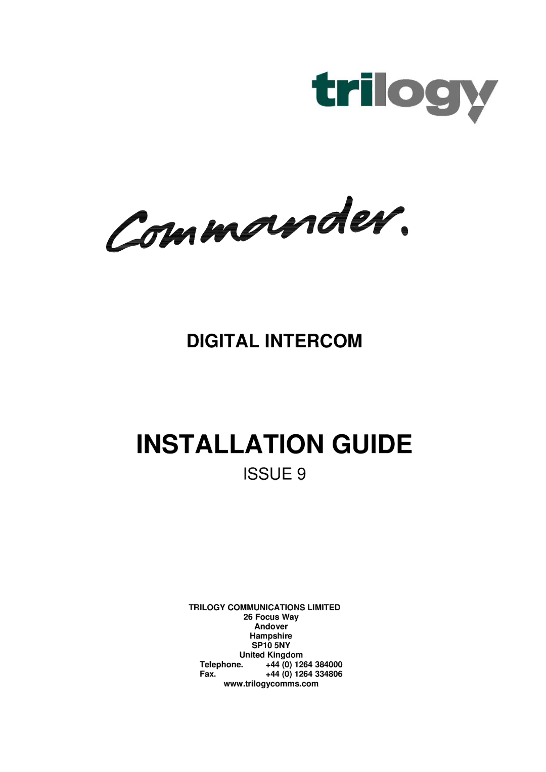 Trilogy Touch Technology 9 manual Installation Guide 