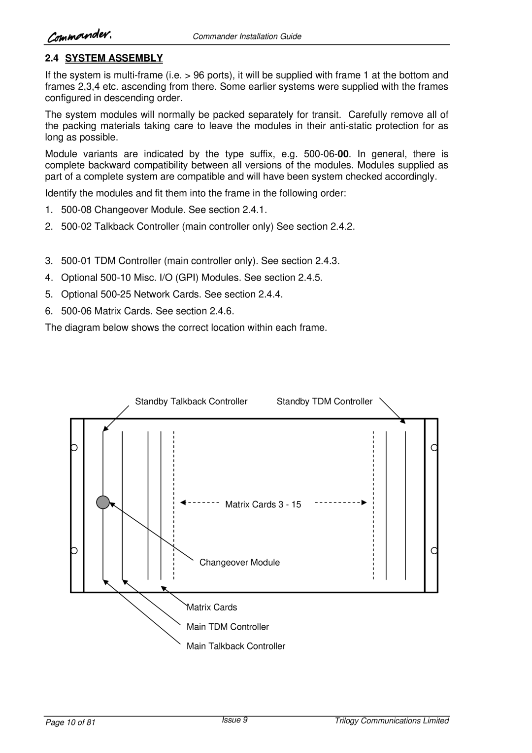 Trilogy Touch Technology 9 manual System Assembly 