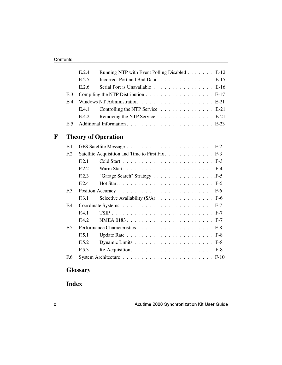 Trimble Outdoors Part Number 45005-00-ENG, AcutimeTM2000 Synchronization Kit manual Glossary Index 