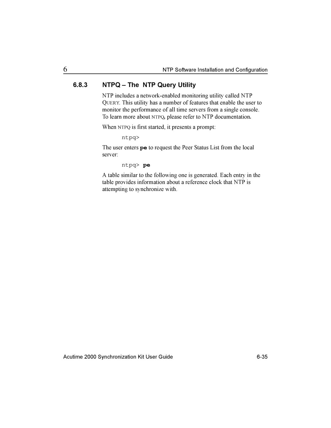 Trimble Outdoors AcutimeTM2000 Synchronization Kit, Part Number 45005-00-ENG manual Ntpq The NTP Query Utility 