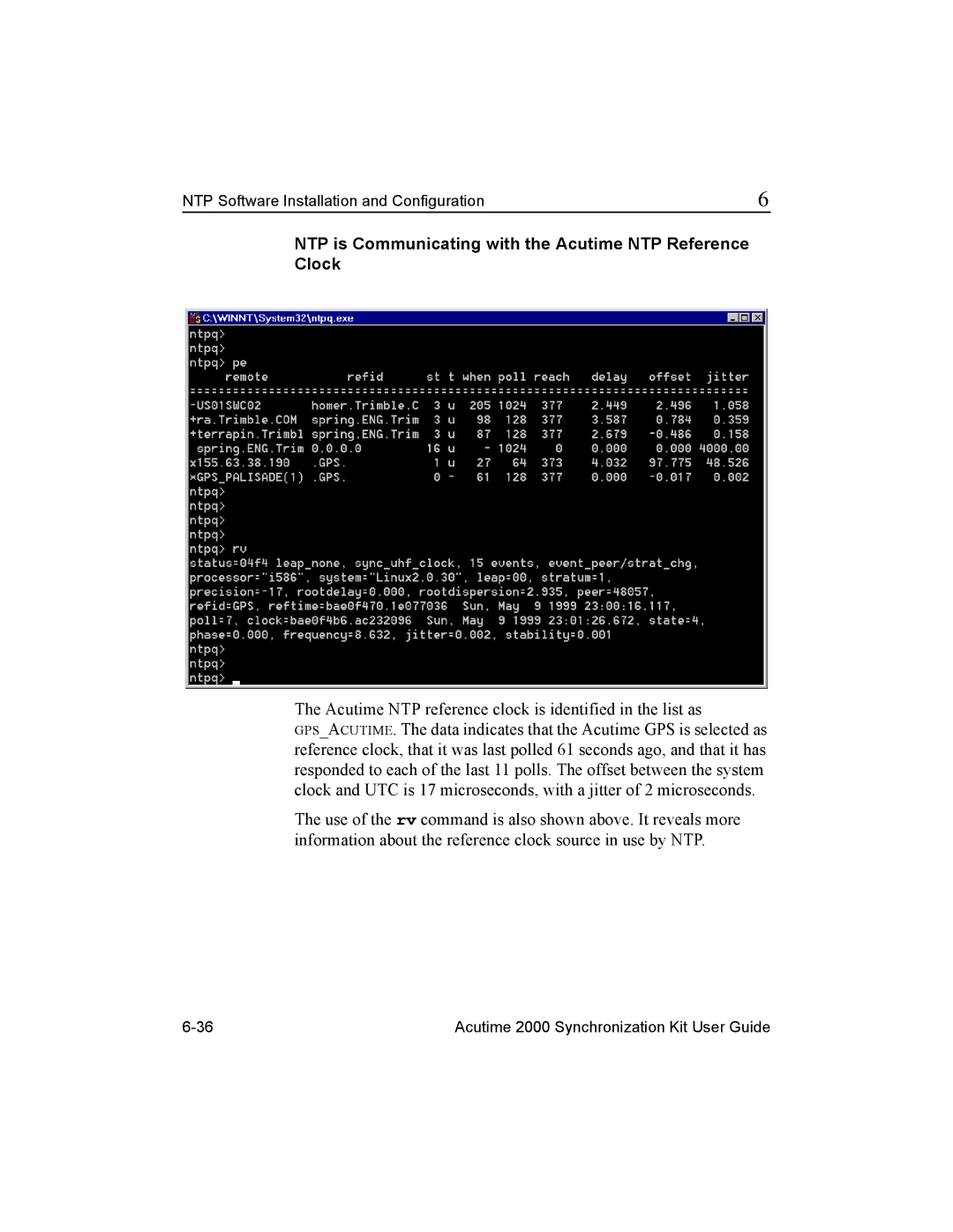 Trimble Outdoors Part Number 45005-00-ENG manual NTP is Communicating with the Acutime NTP Reference Clock 