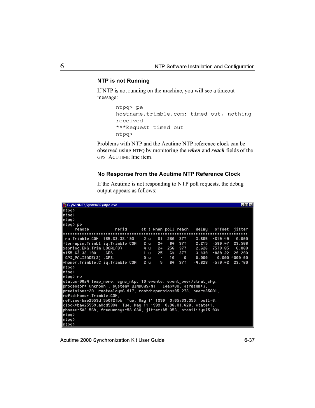 Trimble Outdoors AcutimeTM2000 Synchronization Kit NTP is not Running, No Response from the Acutime NTP Reference Clock 