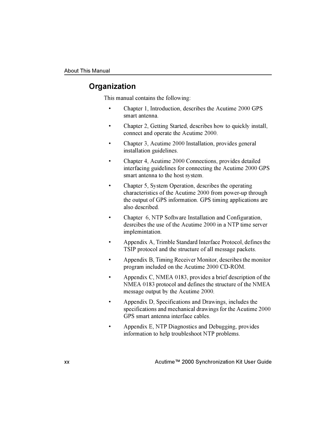 Trimble Outdoors Part Number 45005-00-ENG, AcutimeTM2000 Synchronization Kit manual Organization 