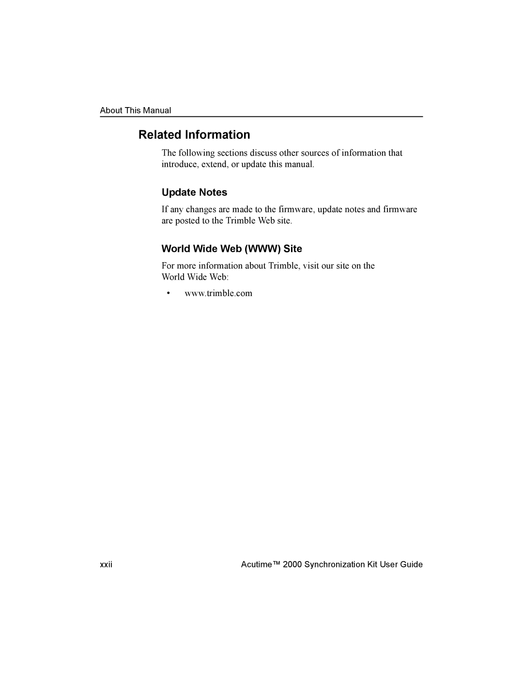 Trimble Outdoors Part Number 45005-00-ENG manual Related Information, Update Notes, World Wide Web WWW Site 