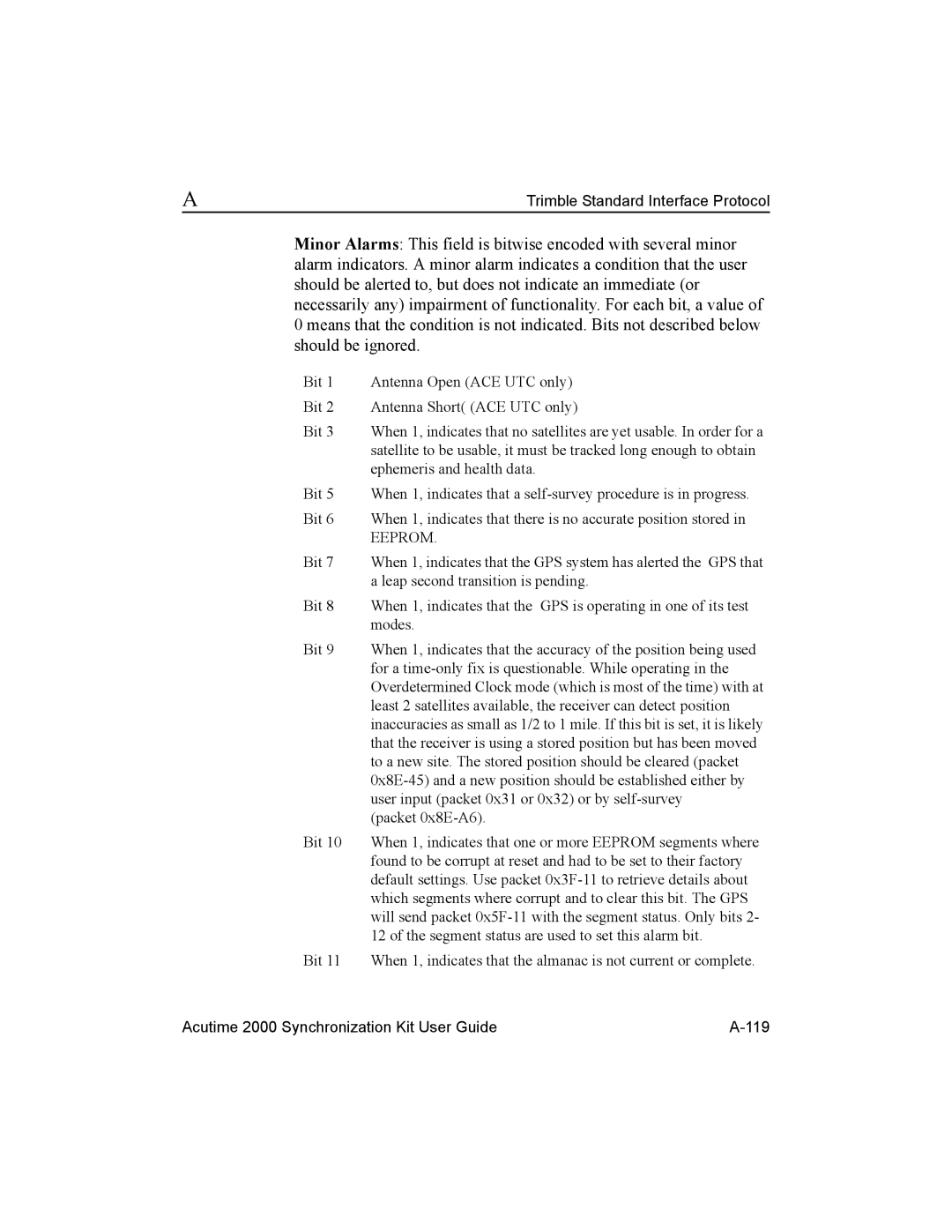 Trimble Outdoors AcutimeTM2000 Synchronization Kit manual Acutime 2000 Synchronization Kit User Guide 119 