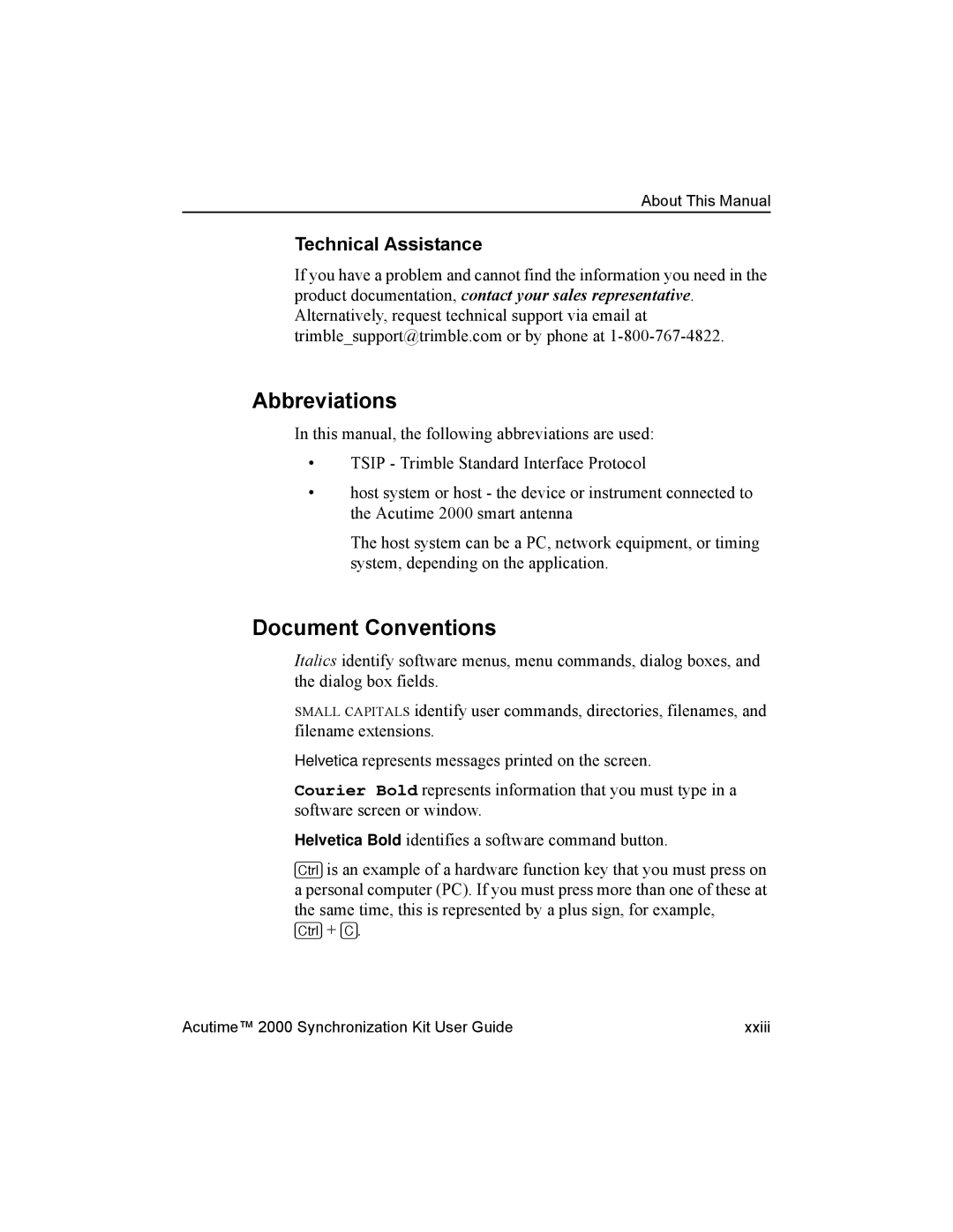 Trimble Outdoors AcutimeTM2000 Synchronization Kit manual Abbreviations, Document Conventions, Technical Assistance 