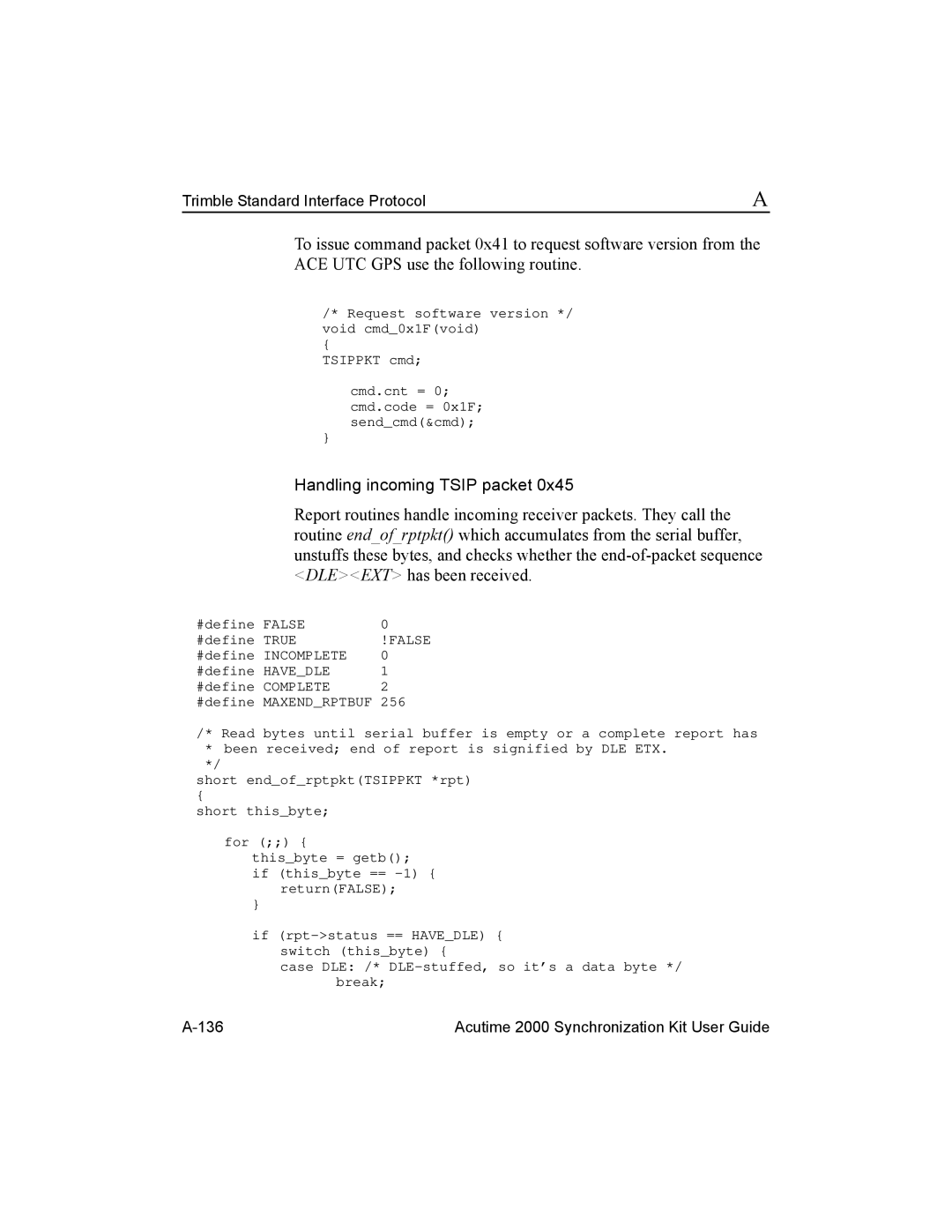 Trimble Outdoors Part Number 45005-00-ENG, AcutimeTM2000 Synchronization Kit manual Handling incoming Tsip packet 