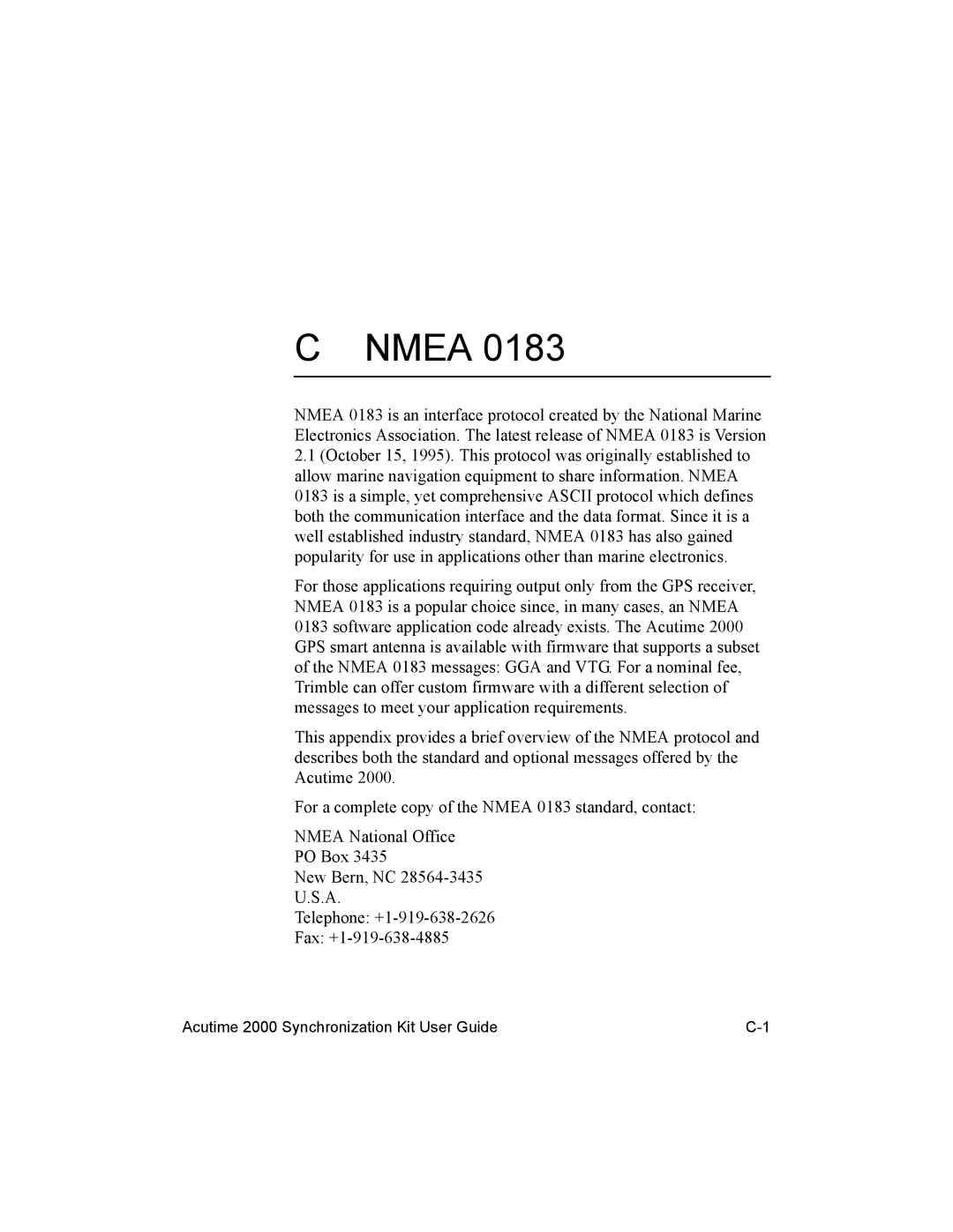 Trimble Outdoors AcutimeTM2000 Synchronization Kit, Part Number 45005-00-ENG manual Nmea 