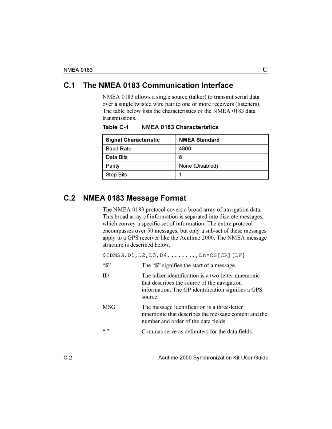 Trimble Outdoors Part Number 45005-00-ENG manual Nmea 0183 Communication Interface, Nmea 0183 Message Format 