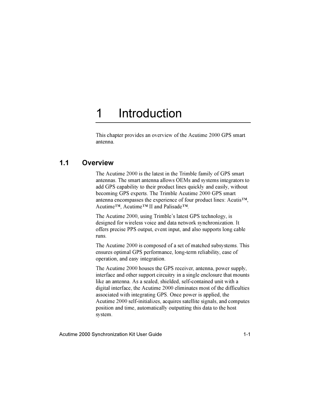 Trimble Outdoors AcutimeTM2000 Synchronization Kit, Part Number 45005-00-ENG manual Introduction, Overview 