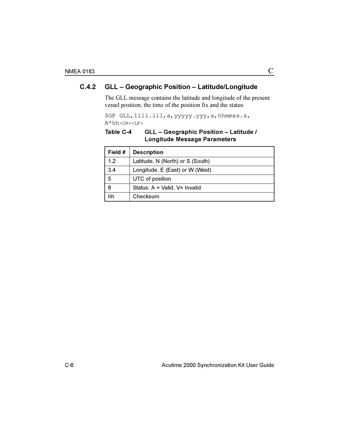 Trimble Outdoors Part Number 45005-00-ENG manual GLL Geographic Position Latitude/Longitude, Field # Description 