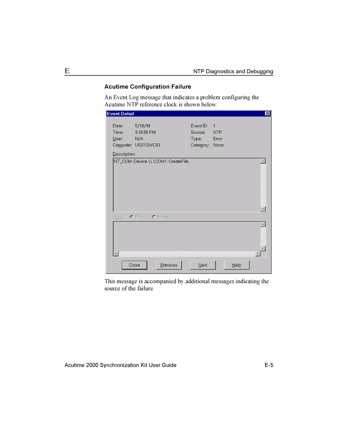 Trimble Outdoors AcutimeTM2000 Synchronization Kit, Part Number 45005-00-ENG manual Acutime Configuration Failure 