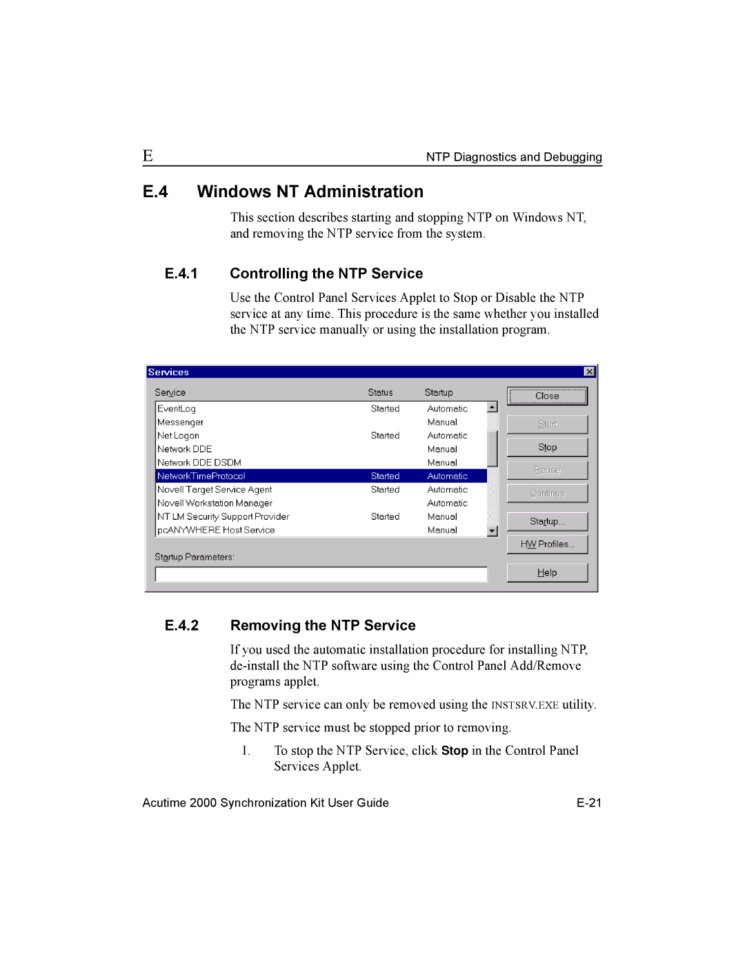 Trimble Outdoors AcutimeTM2000 Synchronization Kit, Part Number 45005-00-ENG manual Windows NT Administration 