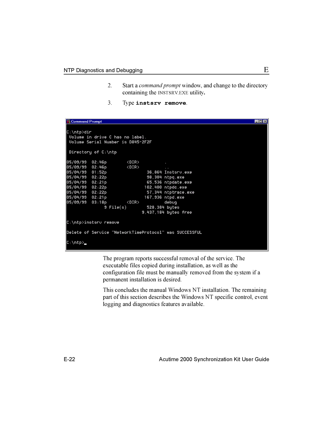 Trimble Outdoors Part Number 45005-00-ENG, AcutimeTM2000 Synchronization Kit manual Type instsrv remove 