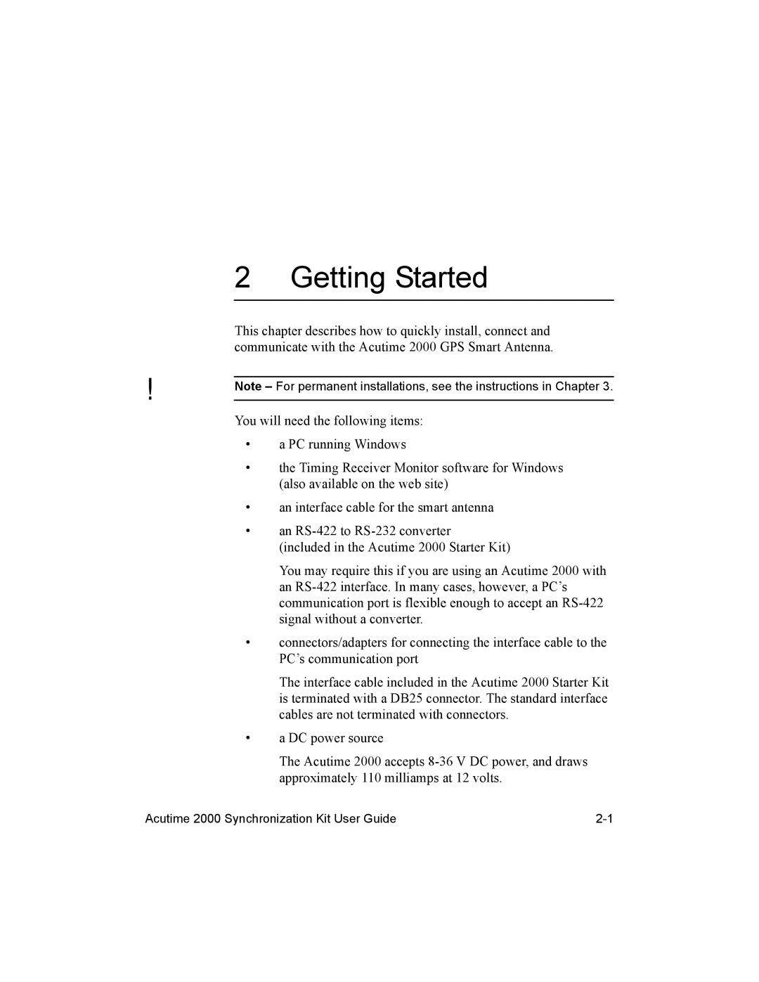 Trimble Outdoors AcutimeTM2000 Synchronization Kit, Part Number 45005-00-ENG manual Getting Started 