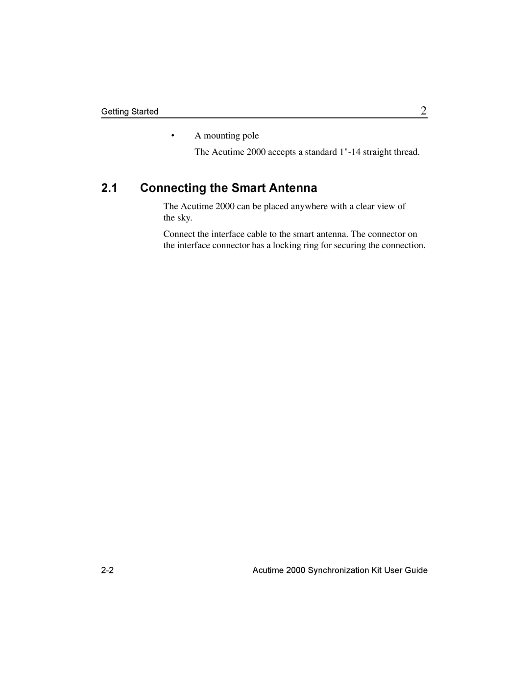 Trimble Outdoors Part Number 45005-00-ENG, AcutimeTM2000 Synchronization Kit manual Connecting the Smart Antenna 