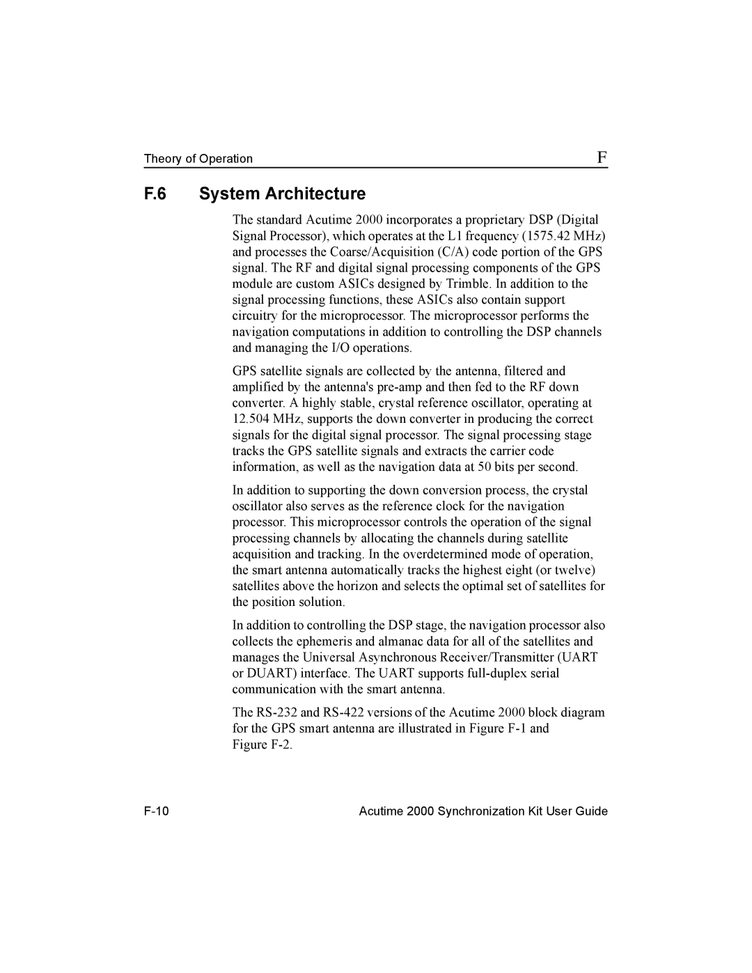 Trimble Outdoors Part Number 45005-00-ENG, AcutimeTM2000 Synchronization Kit manual System Architecture, Figure F-2 