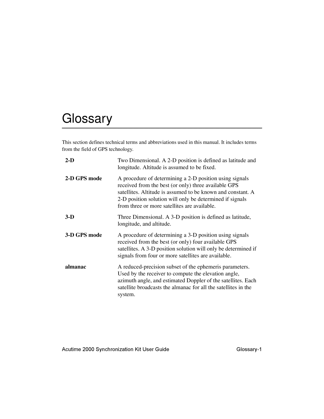 Trimble Outdoors AcutimeTM2000 Synchronization Kit, Part Number 45005-00-ENG manual Glossary 