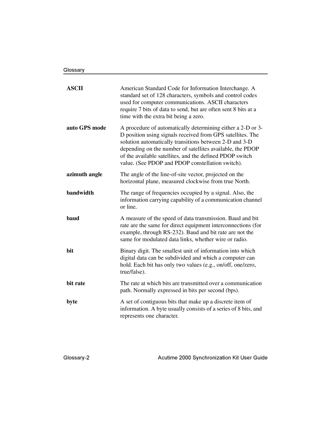 Trimble Outdoors Part Number 45005-00-ENG, AcutimeTM2000 Synchronization Kit manual Ascii 