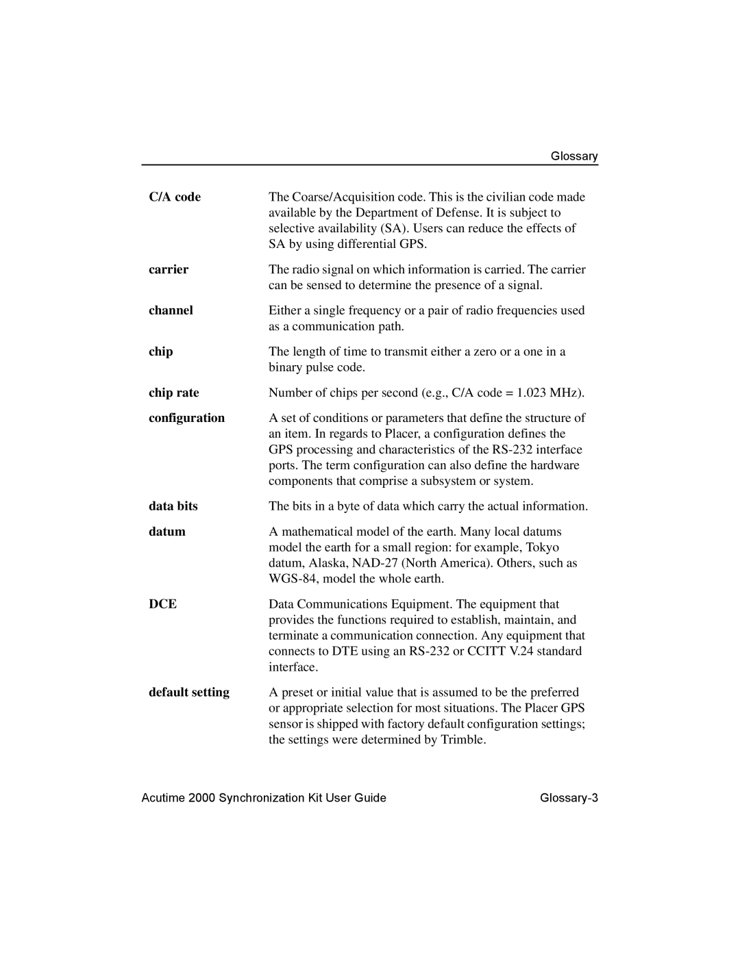 Trimble Outdoors AcutimeTM2000 Synchronization Kit, Part Number 45005-00-ENG manual Dce 