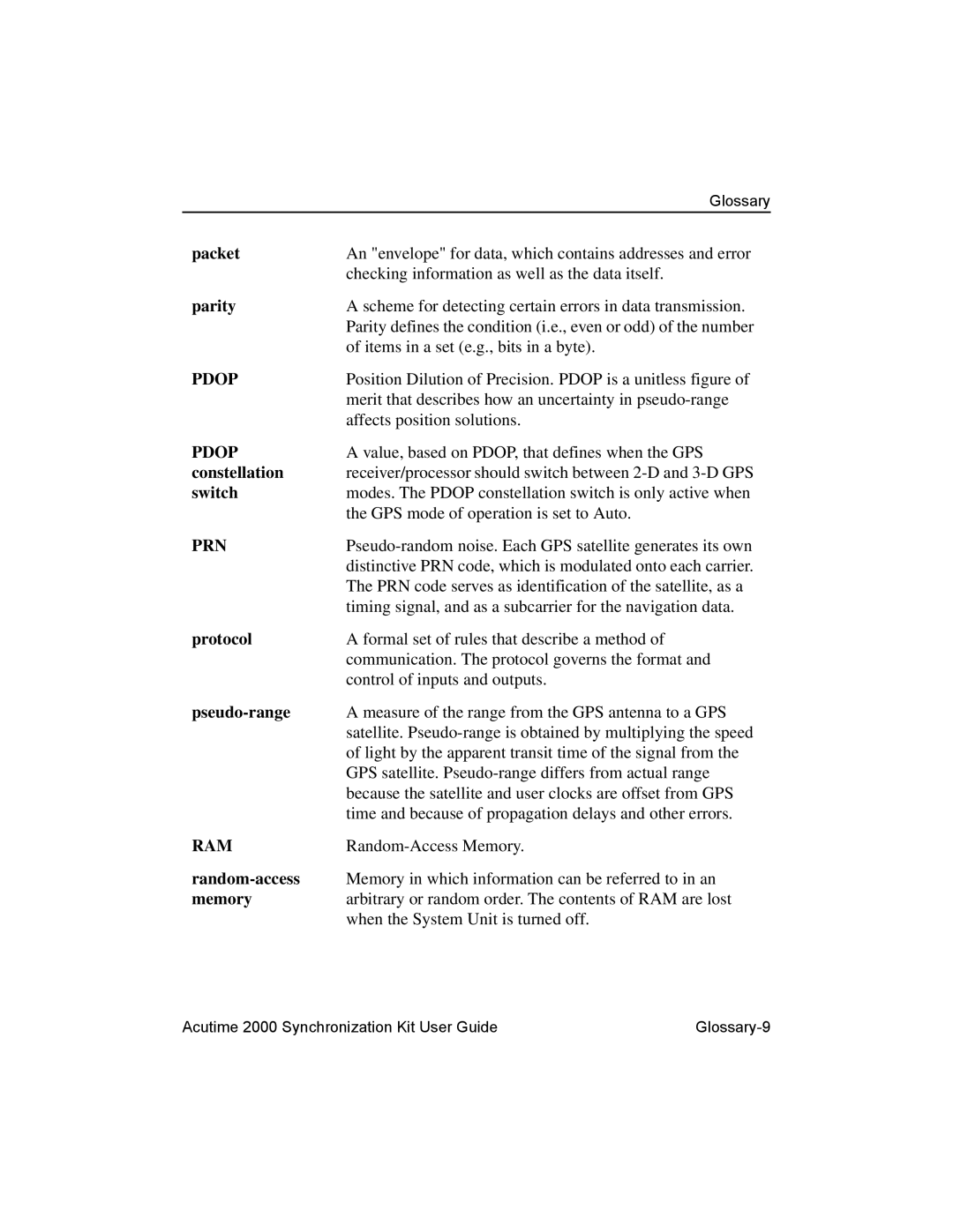 Trimble Outdoors AcutimeTM2000 Synchronization Kit, Part Number 45005-00-ENG manual Pdop 