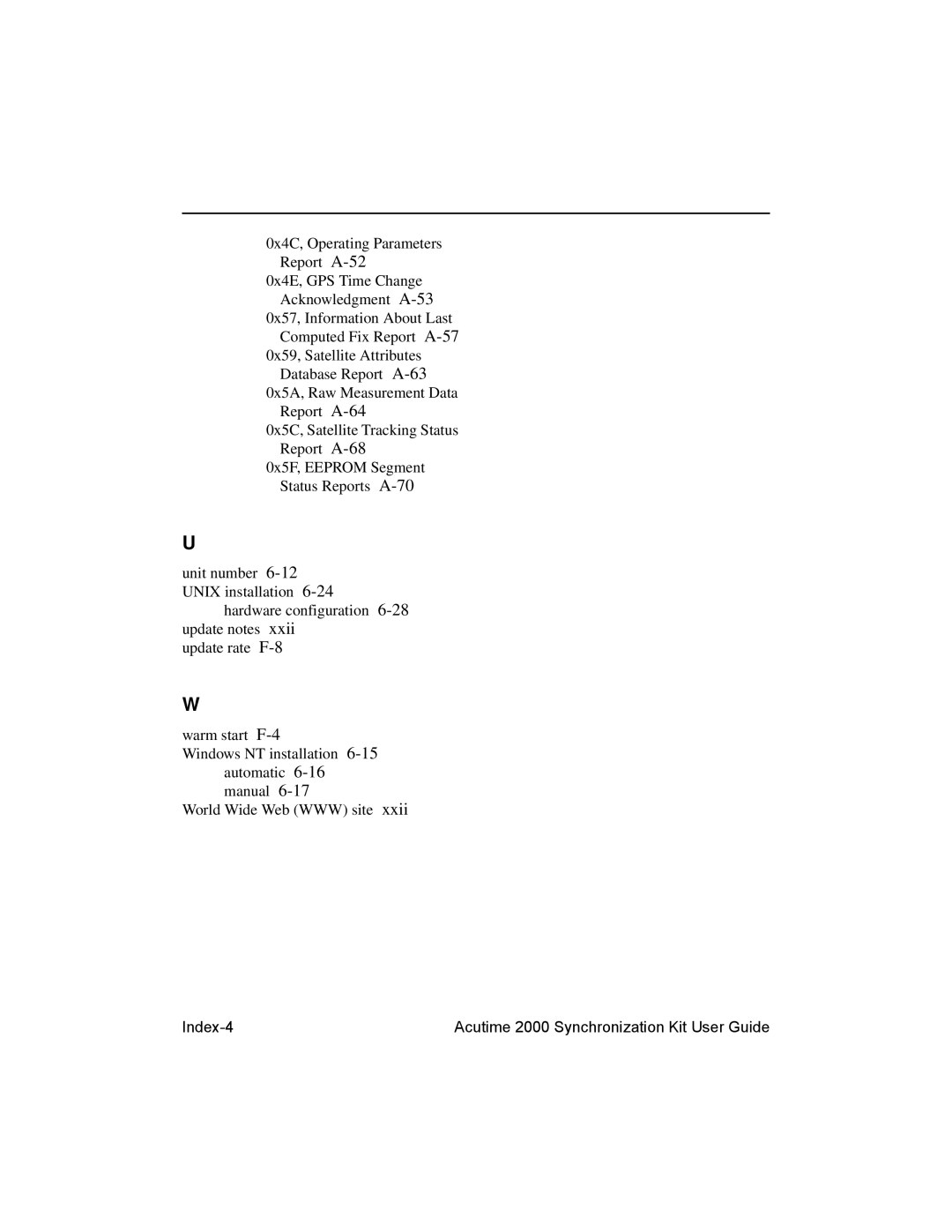 Trimble Outdoors Part Number 45005-00-ENG manual Index-4 Acutime 2000 Synchronization Kit User Guide 