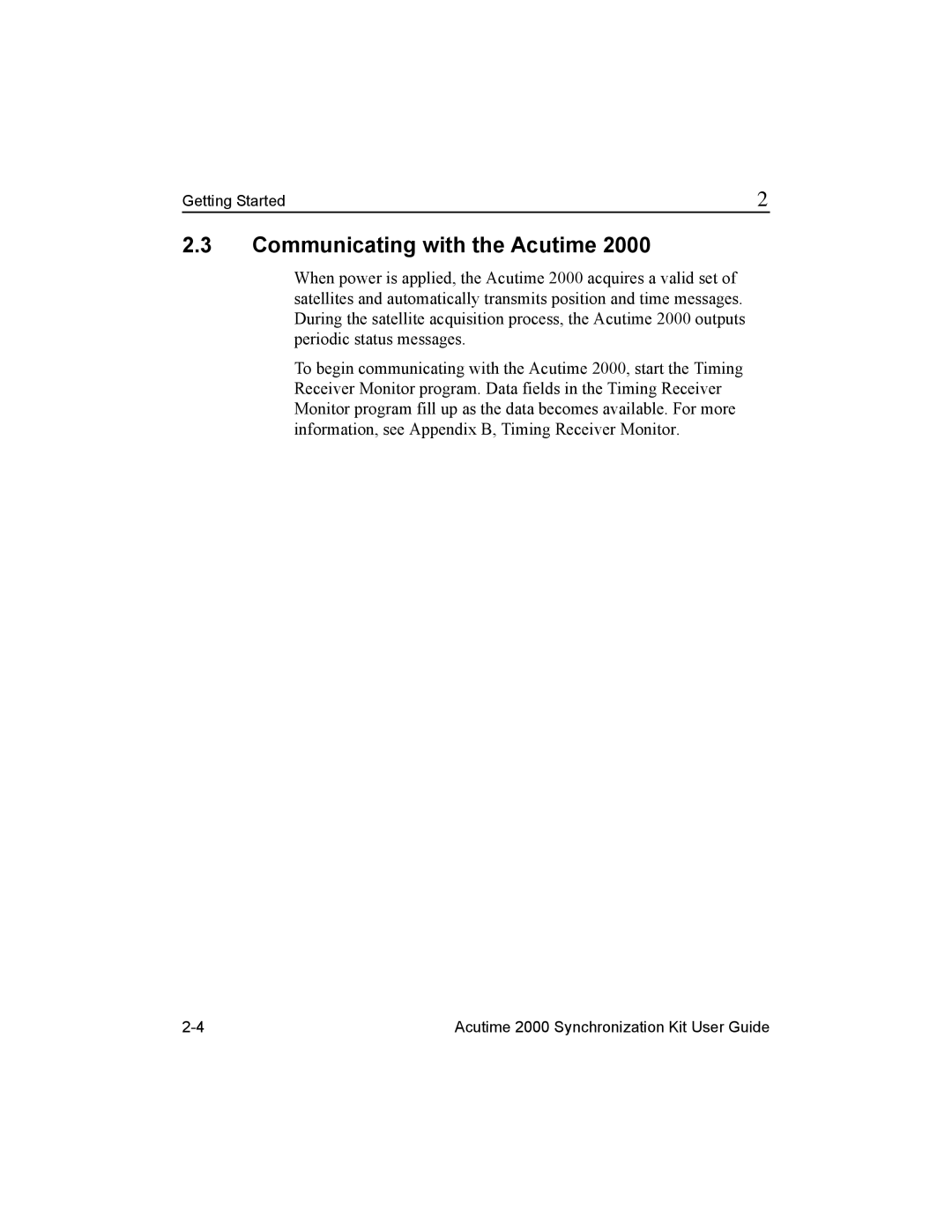 Trimble Outdoors Part Number 45005-00-ENG, AcutimeTM2000 Synchronization Kit manual Communicating with the Acutime 