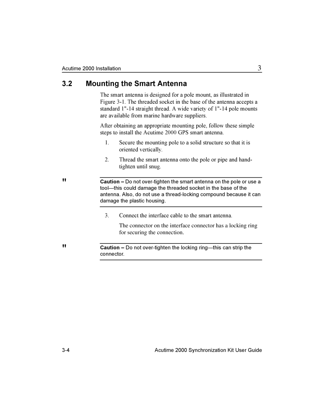 Trimble Outdoors Part Number 45005-00-ENG, AcutimeTM2000 Synchronization Kit manual Mounting the Smart Antenna 