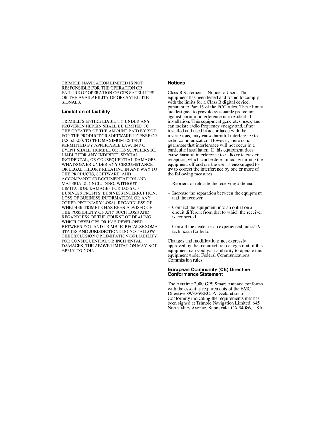 Trimble Outdoors Part Number 45005-00-ENG, AcutimeTM2000 Synchronization Kit manual Limitation of Liability 