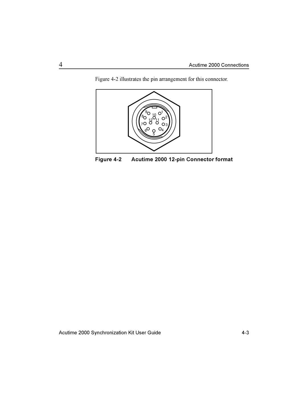 Trimble Outdoors AcutimeTM2000 Synchronization Kit, Part Number 45005-00-ENG manual Acutime 2000 12-pin Connector format 