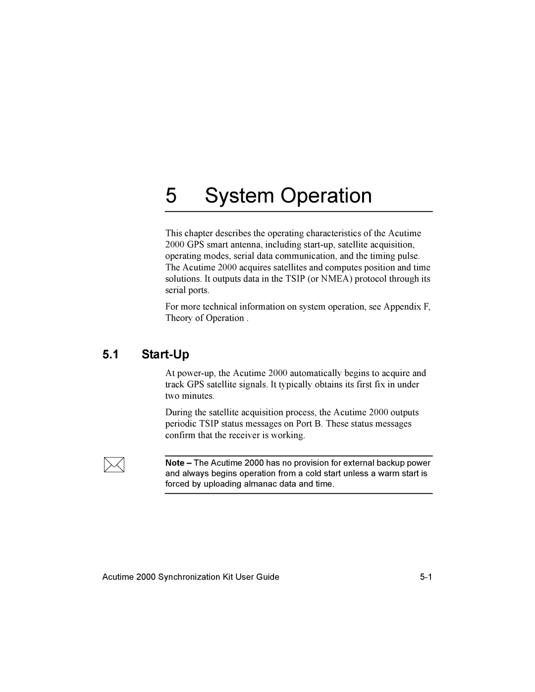 Trimble Outdoors AcutimeTM2000 Synchronization Kit, Part Number 45005-00-ENG manual System Operation, Start-Up 