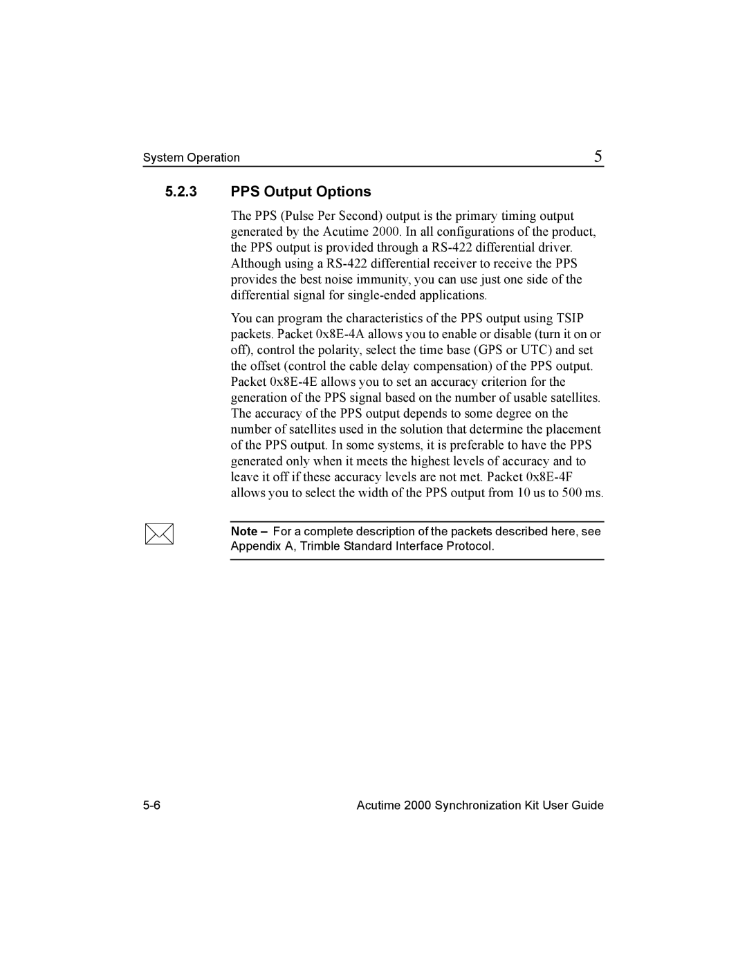 Trimble Outdoors Part Number 45005-00-ENG, AcutimeTM2000 Synchronization Kit manual PPS Output Options 