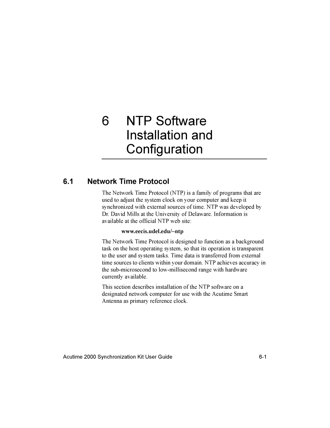 Trimble Outdoors AcutimeTM2000 Synchronization Kit NTP Software Installation and Configuration, Network Time Protocol 