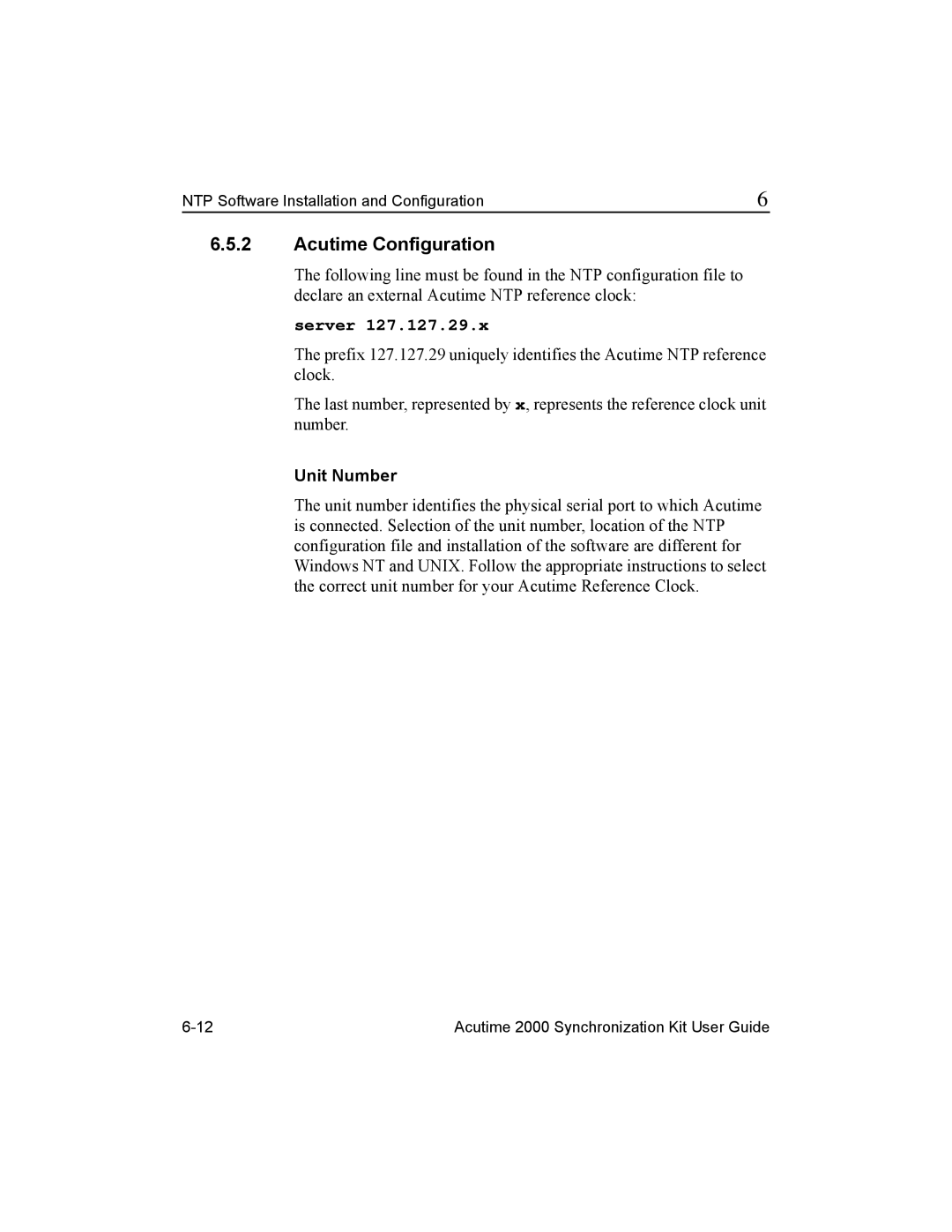 Trimble Outdoors Part Number 45005-00-ENG, AcutimeTM2000 Synchronization Kit manual Acutime Configuration, Unit Number 