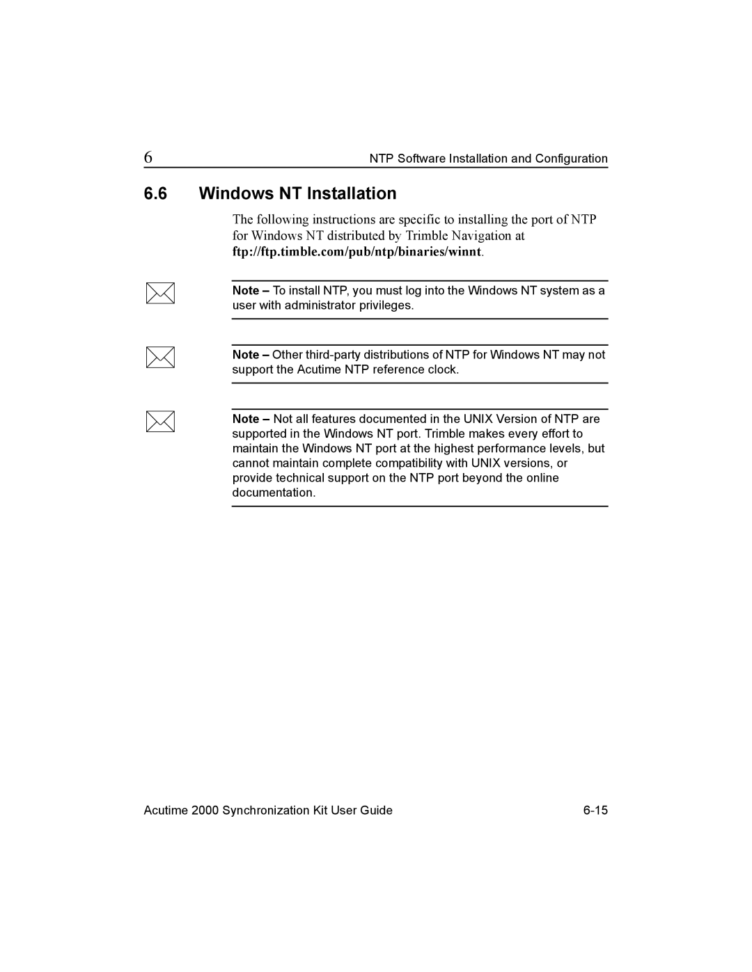 Trimble Outdoors AcutimeTM2000 Synchronization Kit, Part Number 45005-00-ENG manual Windows NT Installation 