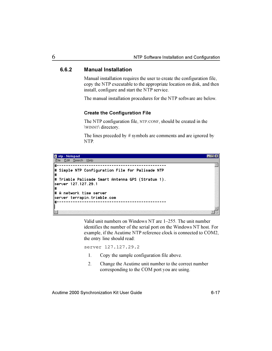 Trimble Outdoors AcutimeTM2000 Synchronization Kit manual Manual Installation, Create the Configuration File 