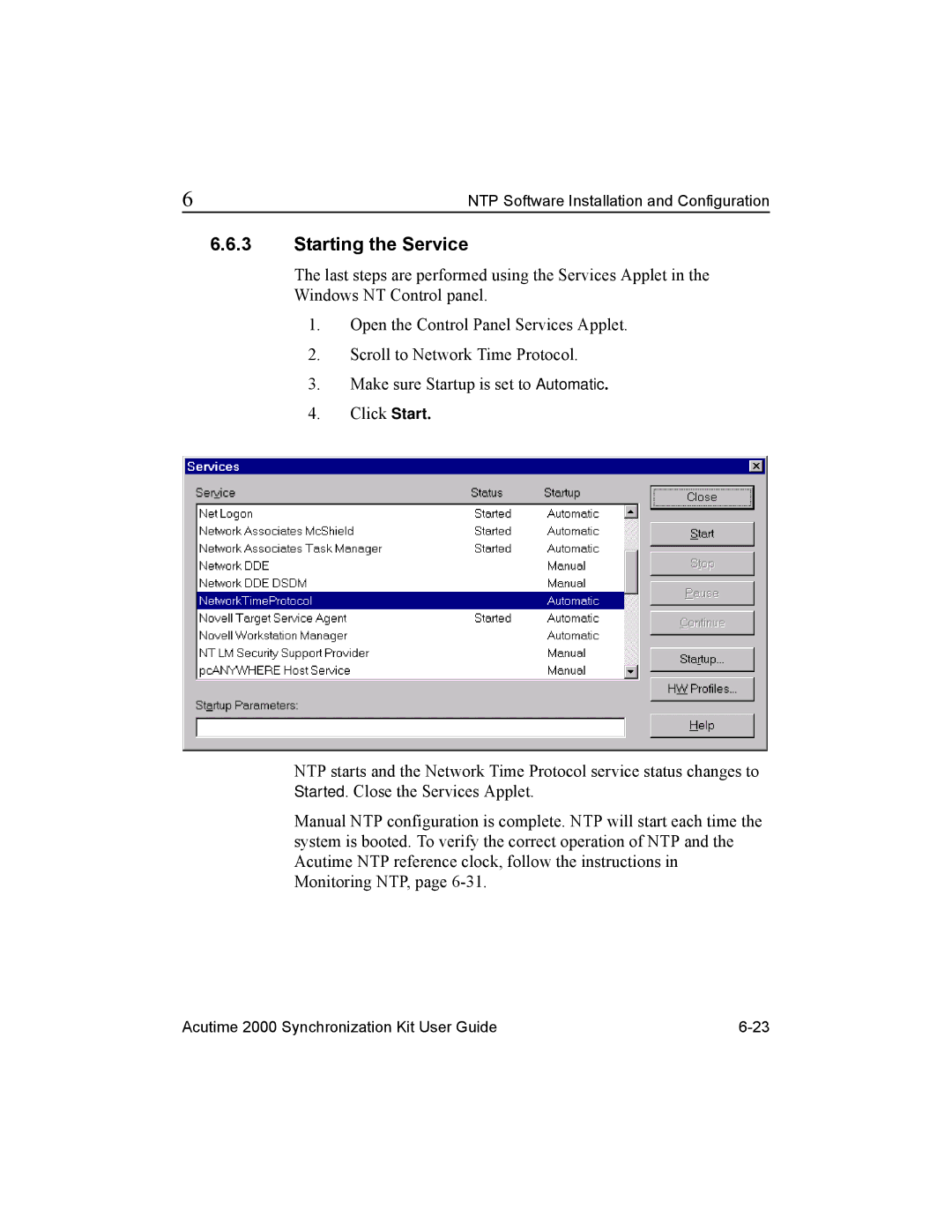 Trimble Outdoors AcutimeTM2000 Synchronization Kit, Part Number 45005-00-ENG manual Starting the Service 