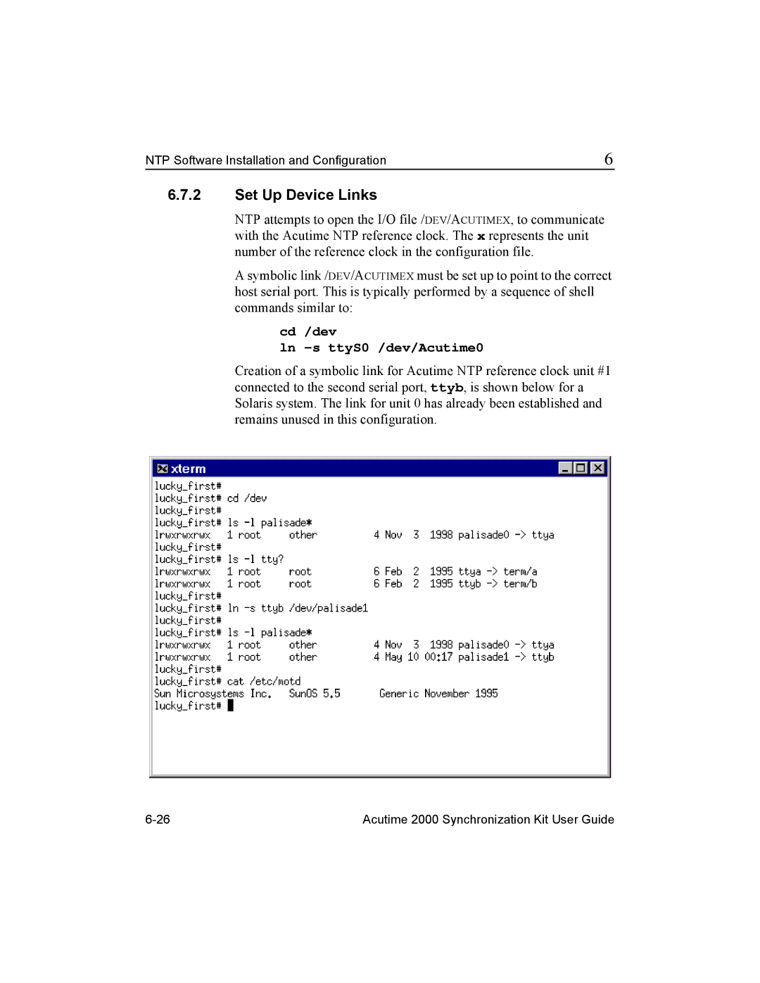 Trimble Outdoors Part Number 45005-00-ENG manual Set Up Device Links, Cd /dev Ln -s ttyS0 /dev/Acutime0 