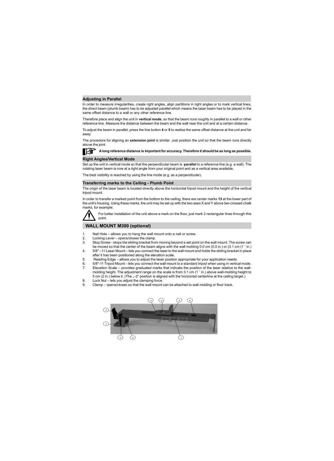 Trimble Outdoors HV301 manual Wall Mount M300 optional, Adjusting in Parallel, Right Angles/Vertical Mode 