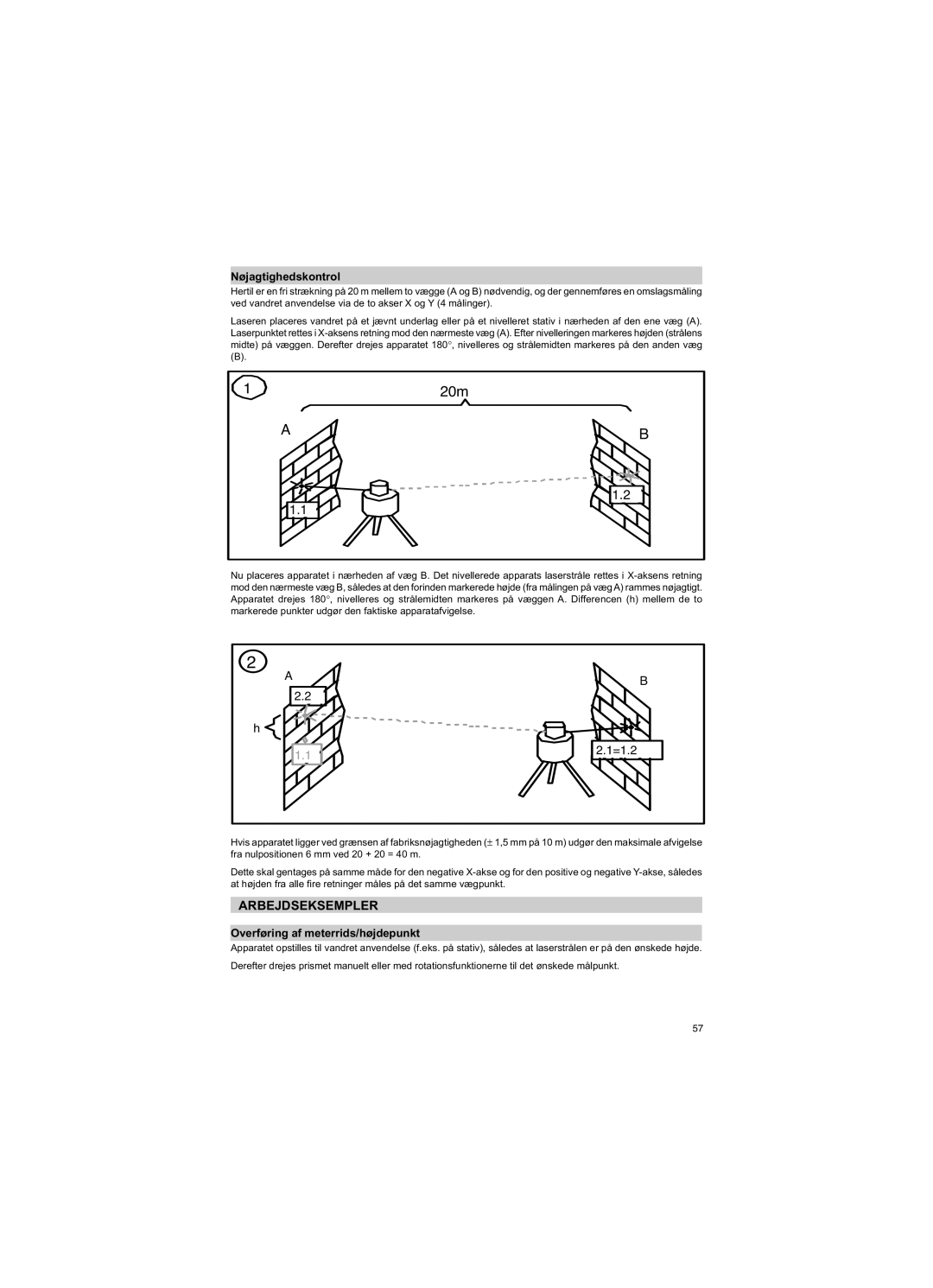 Trimble Outdoors HV301 manual Arbejdseksempler, Nøjagtighedskontrol, Overføring af meterrids/højdepunkt 